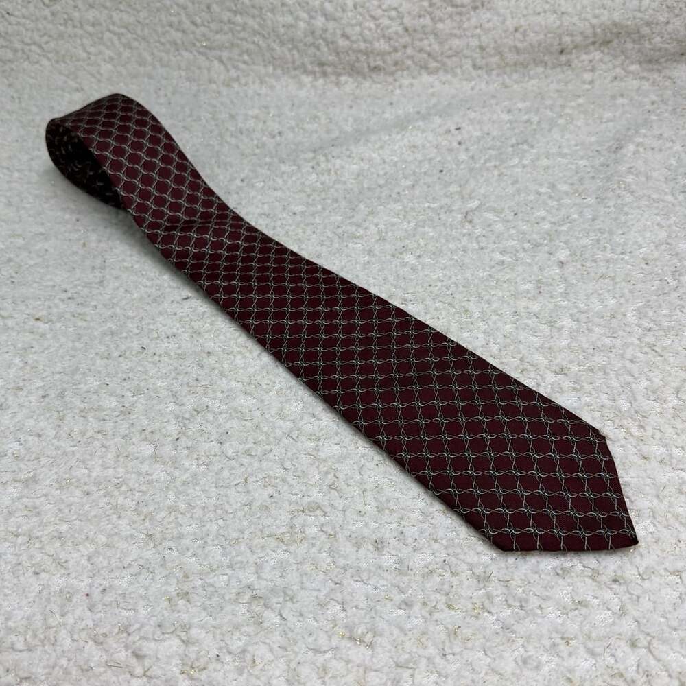 Christian Dior Silk Tie Maroon Geometric Made in USA
